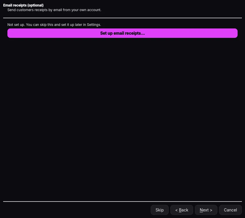 Setup wizard: Email receipts